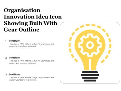 Organisation innovation idea icon showing bulb with gear outline
