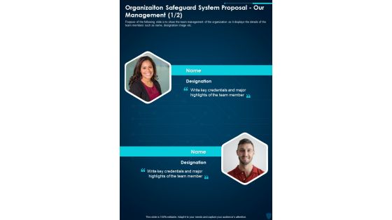 Organizaiton Safeguard System Proposal Our Management One Pager Sample Example Document