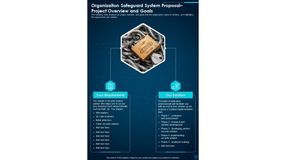 Organizaiton Safeguard System Proposal Project Overview And Goals One Pager Sample Example Document