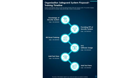 Organizaiton Safeguard System Proposal Training Timeline One Pager Sample Example Document