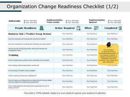 Organization change readiness checklist people readiness action required