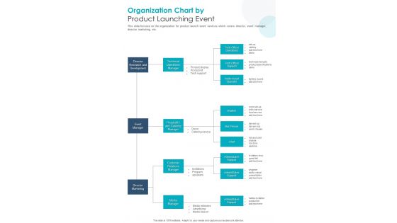 Organization Chart By Product Launching Event One Pager Sample Example Document