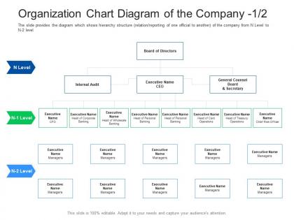 Organization chart diagram of the company risk investor pitch presentation raise funds financial market