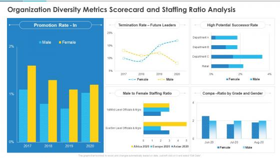 Organization Diversity Metrics Scorecard And Staffing Ratio Analysis Ppt Slides