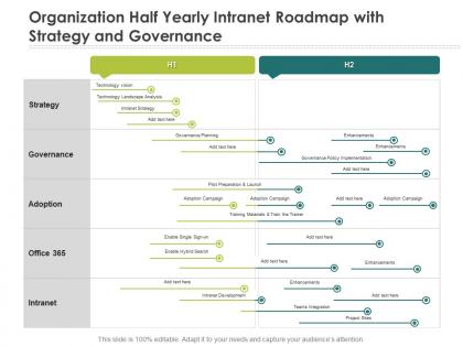 Organization half yearly intranet roadmap with strategy and governance