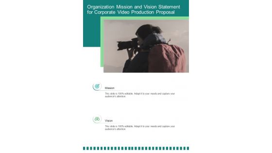 Organization Mission and Vision Statement for Corporate Video Production One pager sample example document