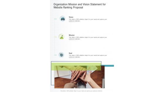 Organization Mission And Vision Statement For Website Ranking Proposal One Pager Sample Example Document
