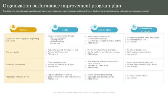 Organization Performance Improvement Program Plan