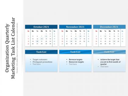 Organization quarterly marketing task list calendar