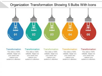 Organization transformation showing 5 bulbs with icons