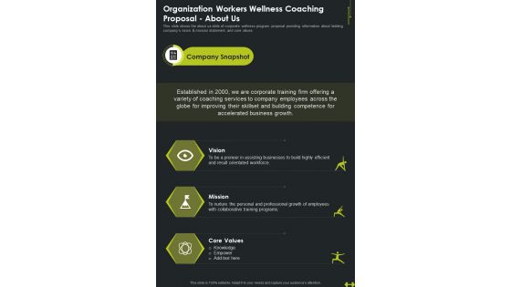 Organization Workers Wellness Coaching Proposal About Us One Pager Sample Example Document