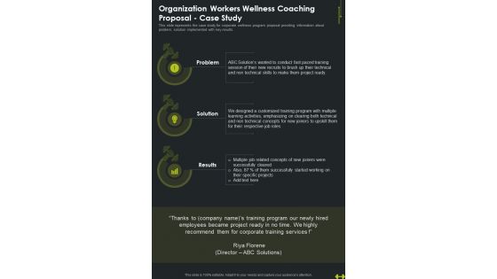 Organization Workers Wellness Coaching Proposal Case Study One Pager Sample Example Document