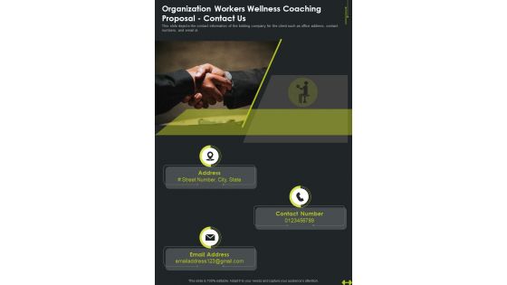 Organization Workers Wellness Coaching Proposal Contact Us One Pager Sample Example Document