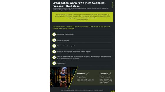 Organization Workers Wellness Coaching Proposal Next Steps One Pager Sample Example Document