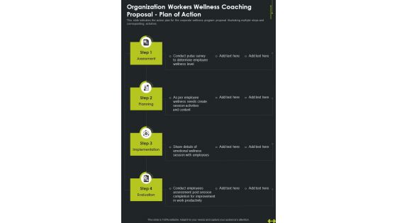 Organization Workers Wellness Coaching Proposal Plan Of Action One Pager Sample Example Document