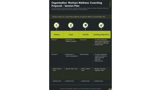 Organization Workers Wellness Coaching Proposal Session Plan One Pager Sample Example Document