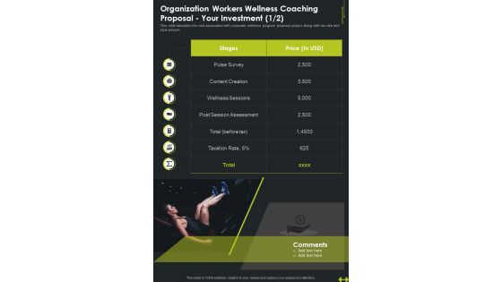 Organization Workers Wellness Coaching Proposal Your Investment One Pager Sample Example Document