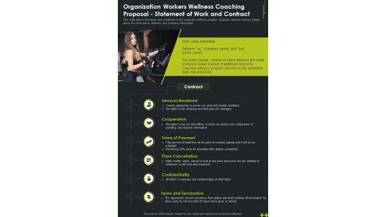 Organization Workers Wellness Coaching Statement Of Work And Contract One Pager Sample Example Document