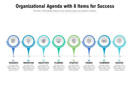 Organizational agenda with 8 items for success