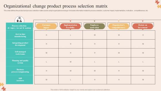 Organizational Change Product Process Selection Matrix