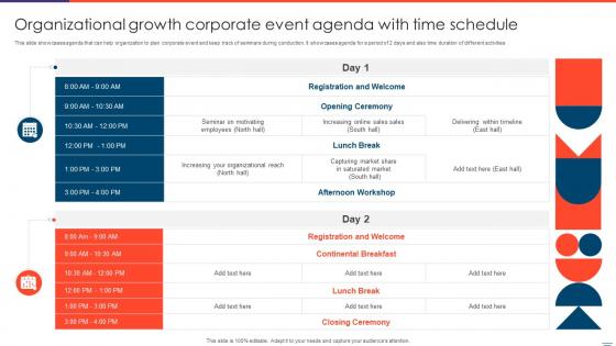 Organizational Growth Corporate Event Agenda With Time Schedule