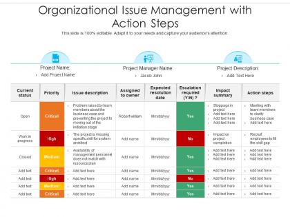 Organizational issue management with action steps