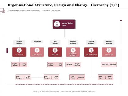 Organizational structure design and change hierarchy ppt presentation microsoft