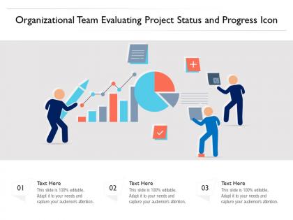 Organizational team evaluating project status and progress icon