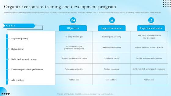 Organize Corporate Training And Development Program Strategic Staff Engagement Action Plan
