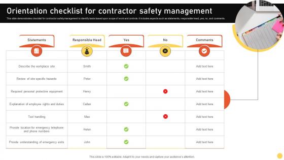 Orientation Checklist For Contractor Safety Management