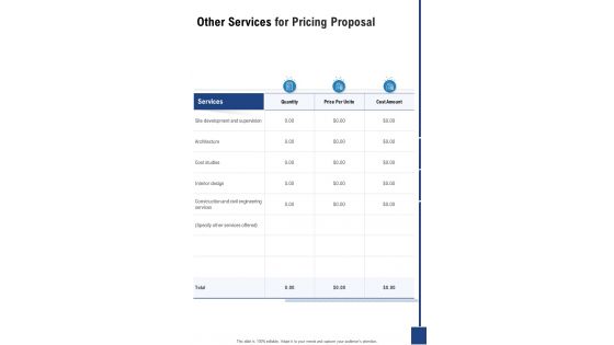 Other Services For Pricing Proposal One Pager Sample Example Document
