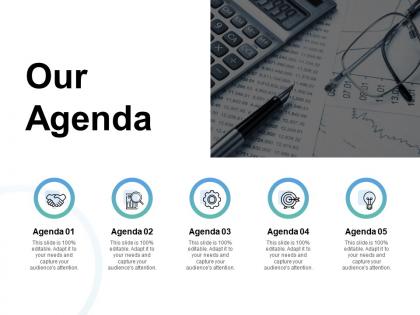 Our agenda arrows gears ppt powerpoint presentation gallery master slide