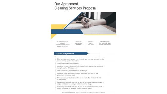 Our Agreement Cleaning Services Proposal One Pager Sample Example Document