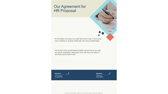 Our Agreement For HR Proposal One Pager Sample Example Document