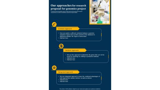 Our Approaches For Research Proposal For Genomics Project One Pager Sample Example Document