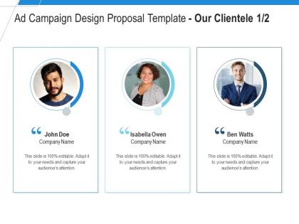 Our clientele communication ad campaign design proposal template ppt powerpoint tutorials