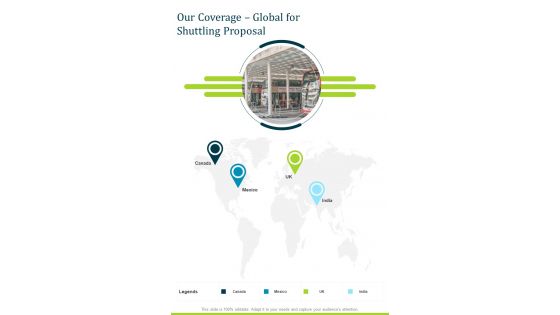 Our Coverage Global For Shuttling Proposal One Pager Sample Example Document
