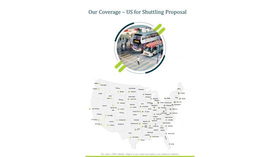 Our Coverage Us For Shuttling Proposal One Pager Sample Example Document