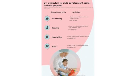 Our Curriculum For Child Development Center Business Proposal One Pager Sample Example Document