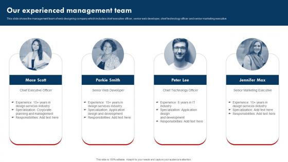 Our Experienced Management Team Website Design Company Profile Ppt Icon Example Introduction