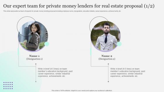 Our Expert Team For Private Money Lenders For Real Estate Proposal Ppt Infographics