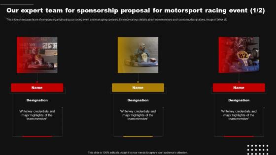 Our Expert Team For Sponsorship Proposal For Motorsport Racing Event Ppt Slides Deck
