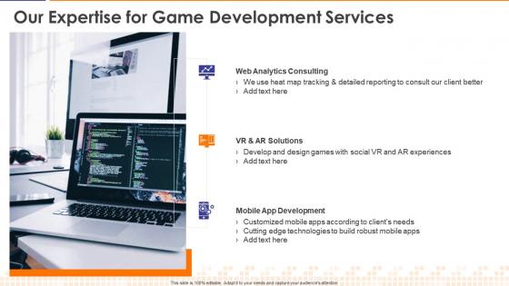 Our expertise for game development services ppt slides example topics