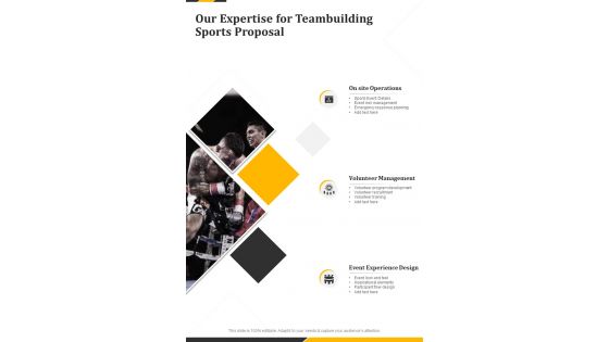 Our Expertise For Teambuilding Sports Proposal One Pager Sample Example Document