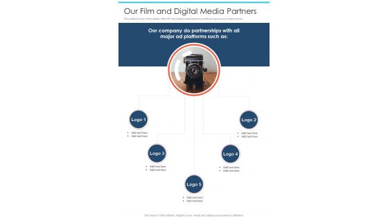 Our Film And Digital Media Partners One Pager Sample Example Document
