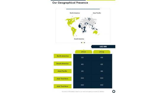 Our Geographical Presence One Pager Sample Example Document