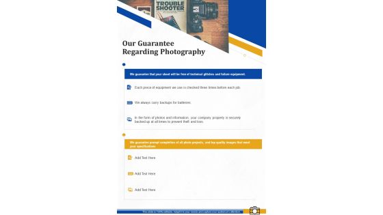 Our Guarantee Regarding Photography Corporate Photography Proposal One Pager Sample Example Document