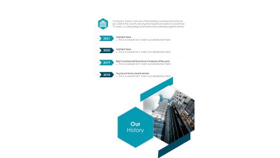 Our History Commercial Insurance Proposal One Pager Sample Example Document