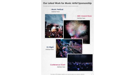 Our Latest Work For Music Artist Sponsorship One Pager Sample Example Document