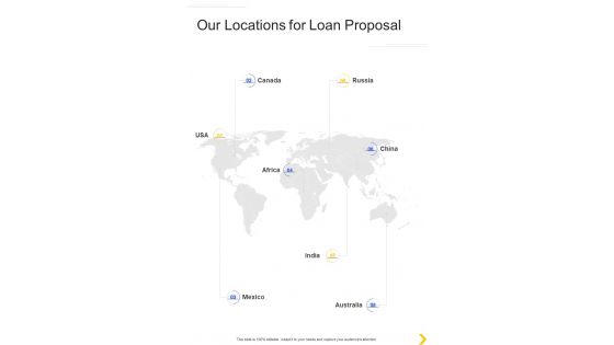Our Locations For Loan Proposal One Pager Sample Example Document